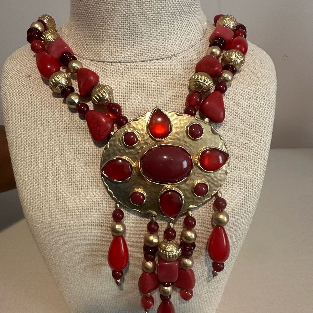 Chico's Vibrant Red and Gold Necklace